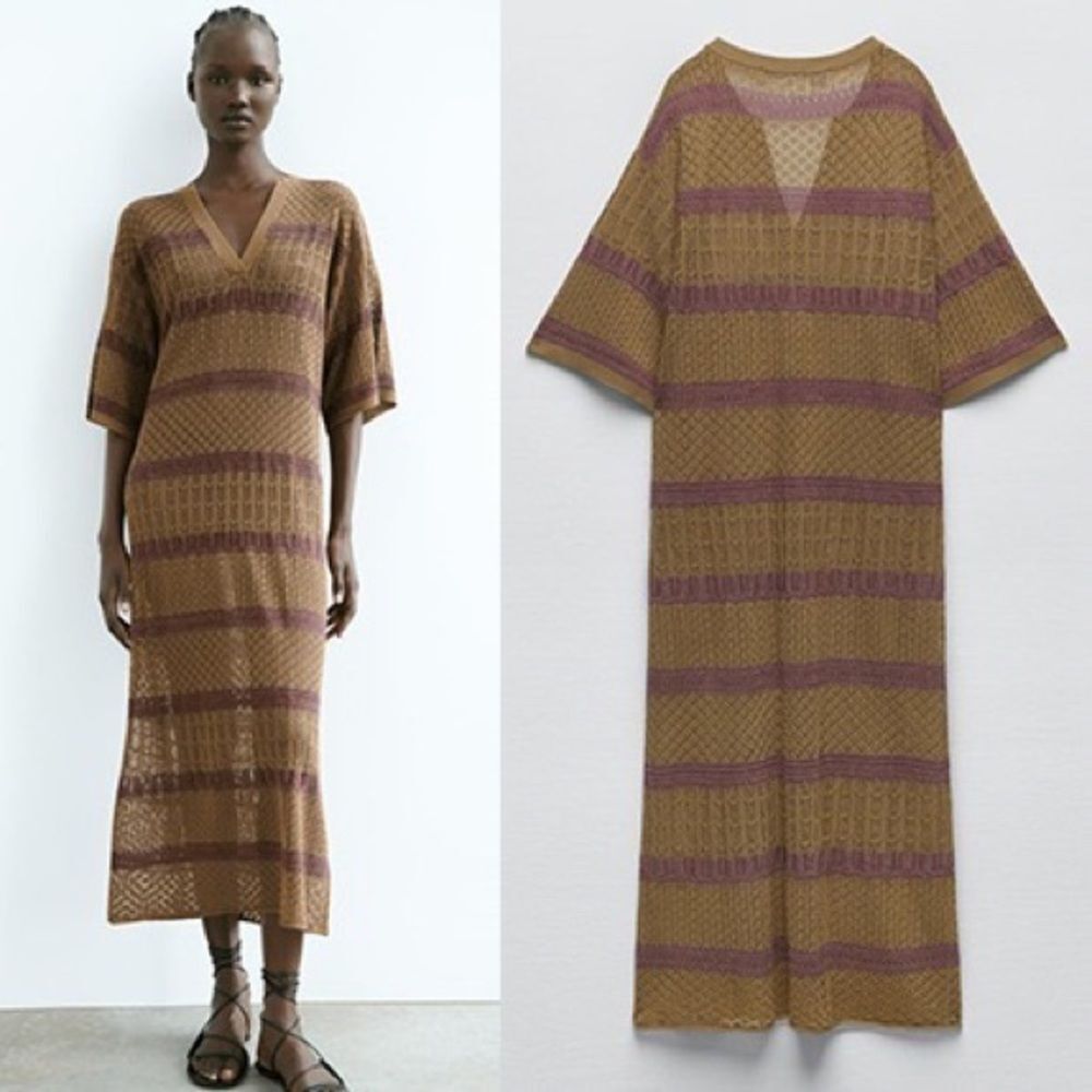 ZARA LONG KNIT KAFTAN DRESS